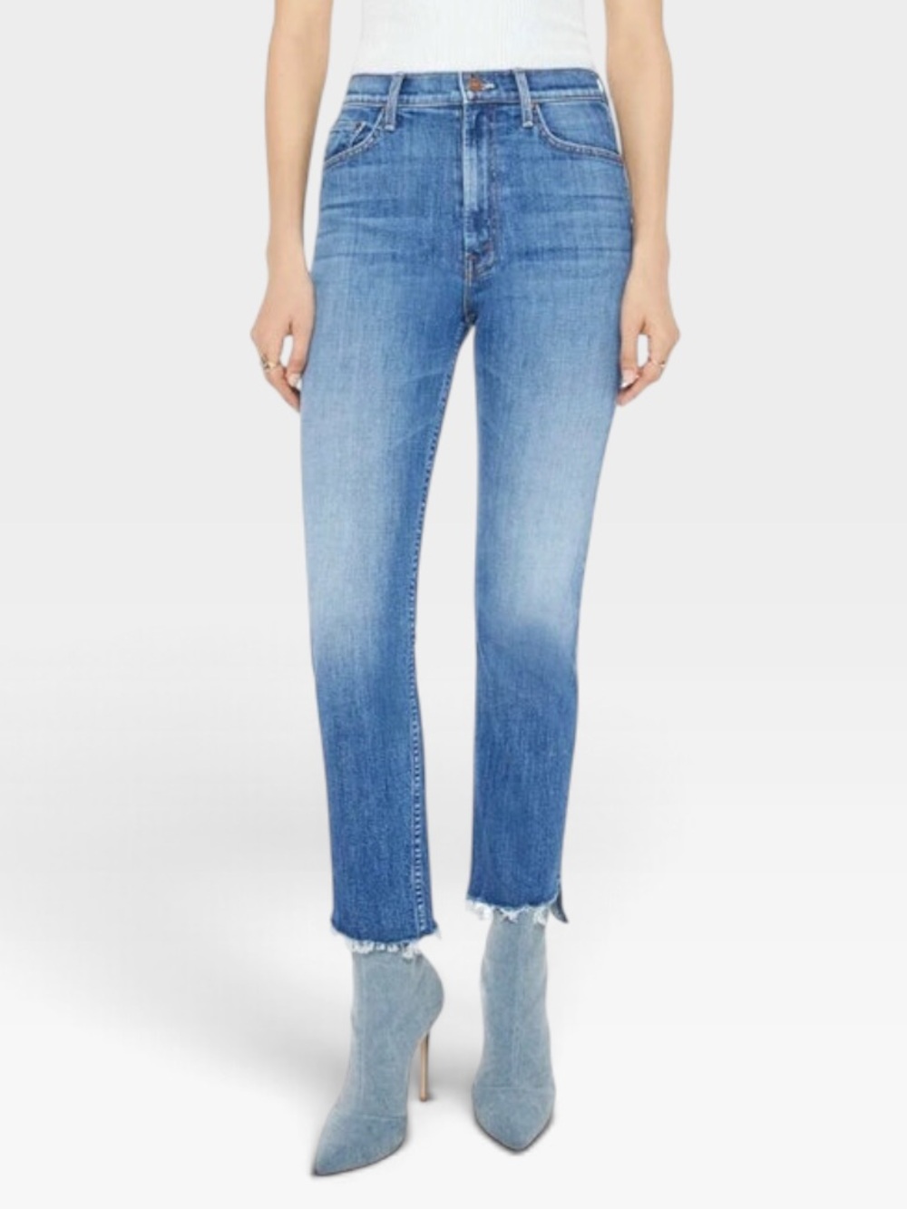 MOTHER High Waisted Rider Ankle Step Fray Jeans